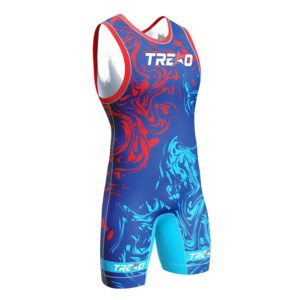 Singlet de Lucha Personalizado con Diseño Abstracto en Espiral para Hombre, Azul, Rojo, Cian, Sublimación Frontal, Uniforme de Competición de Equipo, OEM, Cuatro Vías - Product Image 4
