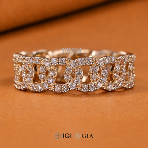 Bague Chaîne Miami Cuban Link, Bague Unisexe avec Diamant de Laboratoire Rond Taillé 1.0 TW, Bague de Mariage Diamantée, Bague de Fiançailles - Product Image 1