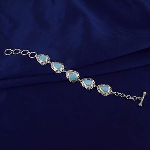 <b>Solid</b> 925 Sterling <b>Silver</b> Larimar <b>Bracelet</b> Natural Blue Gemstone Oxidized Jewelry With Adjustable Toggle Lock Chain 7.5 inches - Product Image 3