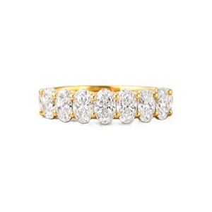 Bague demi-éternité en or massif 10K 14K 18K avec diamant de laboratoire ovale de couleur DEF, clarté VS VVS, certifié IGI - Product Image 1
