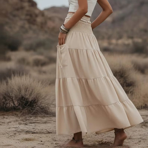 กระโปรงแม็กซี่สไตล์ฮิปปี้สำหรับผู้หญิง ผ้าฝ้ายออร์แกนิค ผ้าก๊อซ ทรงระบายยาวพลิ้วไหว สไตล์โบฮีเมียน ของขวัญสำหรับเธอ - Product Image 1