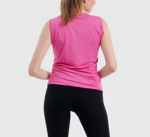 Camiseta sin mangas rosa para mujer, ropa de gimnasio, logotipo personalizado, chaleco deportivo transpirable y elástico, diseño en la espalda, OEM, venta al por mayor - Product Image 2