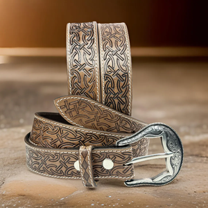 Ceinture en cuir véritable western faite à la main, ceinture en cuir véritable haute résistance, boucle en laiton - Product Image 4