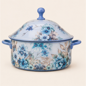 Casserole en émail à motif floral moderne avec couvercle, imprimé fleurs bleues, émail sur acier, marmite pour la maison, l'hôtel et le restaurant - Product Image 5
