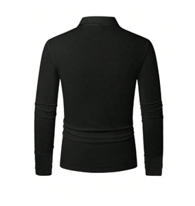 Polo de Manga Larga para Hombre, Color Sólido, Mezcla de Algodón de Primera Calidad, Tejido Transpirable, Ropa Casual, Logotipo Bordado en la Parte Delantera - Product Image 5