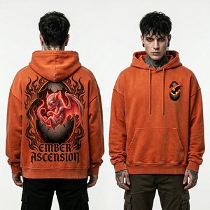 Sweat-shirt à capuche personnalisé pour homme, vert sarcelle, délavé à l'acide, motif crâne de chauve-souris, streetwear, vintage, coupe oversize, en molleton épais - Product Image 6