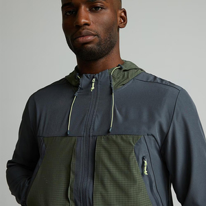 Custom Hooded Solid <b>Men's</b> Windbreaker <b>Jacket</b> with Drawstring Closure 100% Cotton Fleece Fabric Multi-Pocket Design - Product Image 4