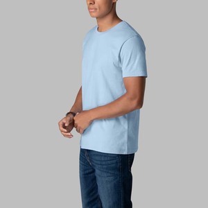 เสื้อยืดคอกลมแขนสั้นผู้ชายผ้าฝ้าย 100% สีทูโทน สกรีนโลโก้ด้านหน้าตามแบบ OEM ระบายอากาศได้ดี แห้งเร็ว เหมาะสำหรับออกกำลังกาย - Product Image 4