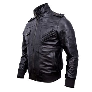 <b>Men's</b> Black <b>Leather</b> Biker <b>Jacket</b> With Zipper Closure And Pockets Autumn Windproof Moto Style <b>Jacket</b> Available For Sale - Product Image 4
