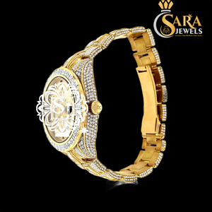 นาฬิกาข้อมือผู้ชายหรูหราประดับเพชรโมอิสซาไนต์เต็มหน้าปัด ยี่ห้อ Sara Jewels ตัวเรือนสแตนเลสทรงเหลี่ยม ตัวเลขแบบอารบิก เครื่องจากอินเดีย - Product Image 2