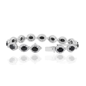 Wholesale 925 Sterling <b>Silver</b> Natural Oval Blue Sapphire CZ Halo Tennis <b>Bracelet</b> Memoria Jewels - Product Image 3