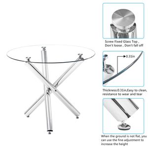 Tavolo da pranzo in vetro trasparente 90x90x75 cm con struttura in acciaio a croce assemblata - Product Image 2