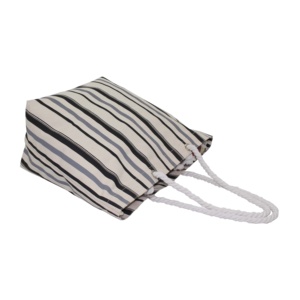 Sac de plage en toile naturelle 12 oz, très populaire, avec poignée en corde torsadée, imprimé à rayures multicolores et poche intérieure zippée suspendue - Product Image 4