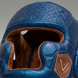 Protector de Cabeza Ligero para Boxeo Profesional, Unisex, Adulto, con Cierre de Velcro, en Cuero Azul Marino con Estampado Dorado - Product Image 6