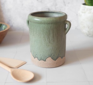 Dual Handle Ceramic <b>Utensil</b> <b>Holder</b> Gradient Glaze Finish Thick Wall Stability Heat Resistant Modern <b>Kitchen</b> Counter Organizer - Product Image 4