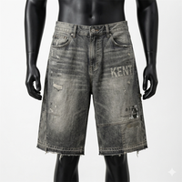 Shorts en jean amples et respirants, taille mi-haute, tie-dye, délavés, effet usé, style streetwear, personnalisables et tendance, sous marque privée