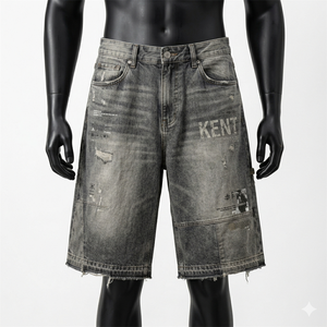 Pantalones Cortos de Mezclilla Anchos y Transpirables de Cintura Media con Efecto Tie-Dye y Lavado Arena, Estilo Urbano Holgado, Personalizados y de Marca Privada - Product Image 3