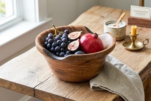 Handcrafted <b>wooden</b> serving bowl perfect for <b>rustic</b> farmhouse kitchen home <b>dining</b> <b>table</b> decorative versatile serving use - Product Image 2