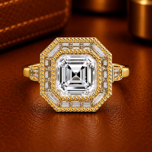 แหวนหมั้นเพชรทรงอัสเชอร์วินเทจ ฝังเพชรแล็บโกรว์ ขอบมิลเกรน ทองคำขาว 14K น้ำหนัก 3 กะรัต รับรองโดย IGI เครื่องประดับสั่งทำ ขายส่ง - Product Image 1