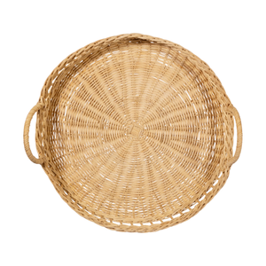 Natural Rattan Round Tray With Sturdy Handles Handmade Wicker <b>Basket</b> For Home Tabletop Kitchen Serving Decor Items - Product Image 1