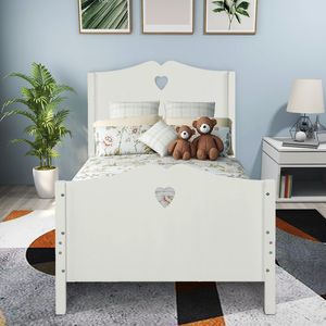 Letto a piattaforma singolo bianco con supporto a doghe in legno e testiera e pediera per bambini - Product Image 3