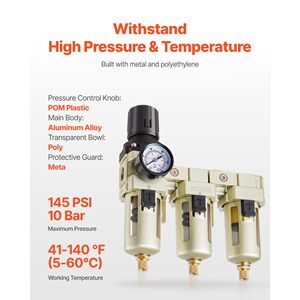 Filtro Regolatore Aria Compressore a 3 Stadi in Metallo 3/8'' NPT con Separatore Acqua da 5 µm/1 µm/0,01 µm per Compressori ed Elettrodomestici - Product Image 3