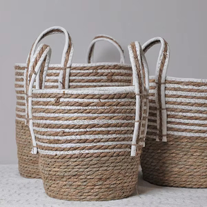 High Quality Water Hyacinth Seagrass Storage Basket Planter, Natural Handwoven Wicker Flower Pot, Eco-Friendly Rustic Decor - Product Image 1