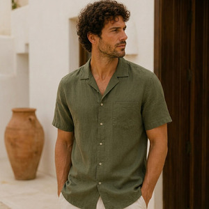 Camisa de Lino de Manga Corta para Hombre - Camisa de Lino Suave con Certificación OEKOTEX para Uso Diario Informal - Product Image 1