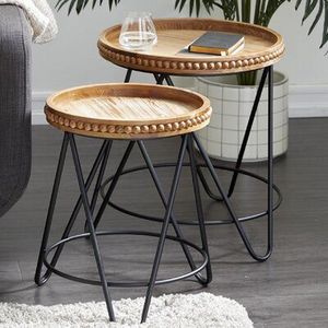Handmade Iron <b>Nesting</b> <b>Table</b> With Wooden Top Set For Rustic Industrial Living Room Furniture Decoration - Product Image 3