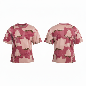 Camiseta Oversize de Color Liso con Estampado de Camuflaje, Manga Corta, Cuello Redondo, Estilo Urbano, Holgada y Transpirable - Product Image 6