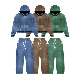 Ensemble survêtement style baggy délavé au soleil, couleur unie, avec impression de votre marque privée (hoodie et pantalon de survêtement) - Product Image 1