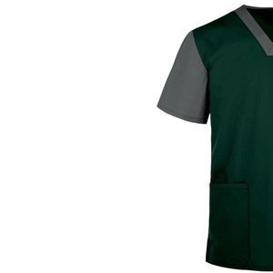 Blouse de travail vert forêt à col en V et manches courtes avec manches et bordures contrastantes grises – Uniforme hospitalier - Product Image 3