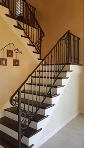 Rampe d'escalier décorative en fer forgé noir, balustre en spirale, main courante, design de garde-corps pour escalier intérieur et balcon - Product Image 3