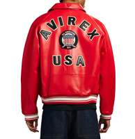 Chaqueta Bomber de Cuero Roja Personalizada para Hombre, con Parche Bordado, Cierre Frontal, Casual, Impermeable, Cortavientos, con Cuello Camisero