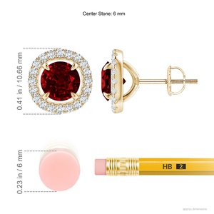 14kt Yellow Gold Natural Ruby Halo Stud <b>Earrings</b>, Round Ruby Diamond <b>Earrings</b>, Screw Back <b>Fine</b> Jewelry for Women Gift for Wife - Product Image 2