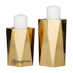 เชิงเทียนทรงเรขาคณิตสีทองหรูหรา ทำจากเรซิ่นรักษ์โลก เหมาะสำหรับตกแต่งบ้าน โรงแรม งานอีเว้นท์ คริสต์มาส และวันวาเลนไทน์ - Product Image 1