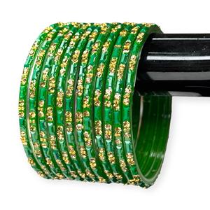 Brazaletes de Vidrio Verde Indio Mehendi Magic con Diseño de Perlas Chapadas en Oro, Modernos, para Bodas, para Mujeres - Product Image 2