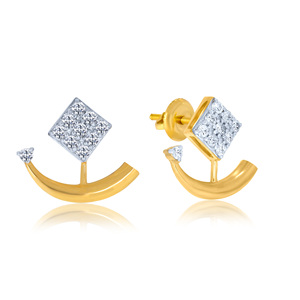 14K Yellow Gold <b>Diamond</b> Stud <b>Earrings</b> Curved Crescent Design <b>Square</b> Cluster Lab-grown <b>Diamonds</b> Fine Jewelry for Women - Product Image 2