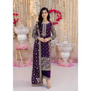 Top-Ensemble Plazzo et Dupatta avec broderie lourde Taille XL pour un look de fête - Product Image 2