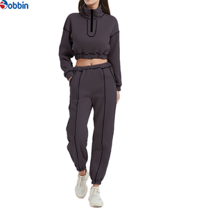 Conjunto Deportivo de 2 Piezas para Mujer, Sudadera de Cuello Alto y Pantalones Jogger, Ropa Casual de Otoño, Manga Larga, Color Sólido, Corte Holgado - Product Image 2