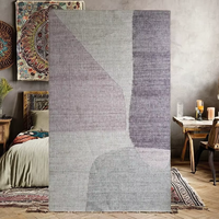 Tapis Kilim Géométrique Moderne en Laine/Soie, Tissé à la Main, Tissage Plat, Réversible, Respectueux de l'environnement, Luxe Indien, Pour Maison et Bureau, Poils Longs