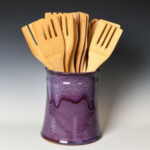 Artisan Ceramic <b>Utensil</b> <b>Holder</b> Blue Glaze Fired Stoneware Thick Wall Durable Heat Safe <b>Kitchen</b> Counter Storage Organizer <b>Holder</b> - Product Image 6