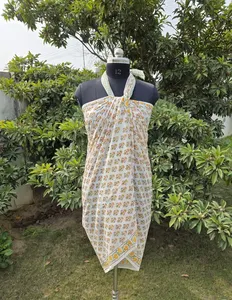 Pure Cotton Summer <b>Sarong</b> Lightweight Breathable Fabric Wrap for Women Beach Wear Swimsuit Floral Print Pareo at Bulk Price - Product Image 4