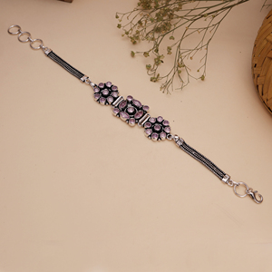 Bracelet ethnique en laiton plaqué argent antique oxydé avec perles et motif floral vintage rose pour femme, cadeau d'anniversaire - Product Image 3