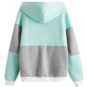 Sudadera con capucha de forro polar para mujer, color gris menta, con bloques de color, cordón y bolsillos, estilo casual urbano - Product Image 2