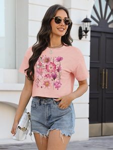 T-shirt court graphique pour femme à manches courtes et col rond, décontracté, été, vente en gros OEM - Product Image 3