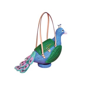 Handwoven Peacock Rattan <b>Storage</b> Basket Creative Bird Shaped Shoulder Bag Novelty Blue Animal Crossbody Purse for Women - Product Image 3