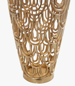 Vase décoratif géométrique en aluminium doré, fait main, de haute qualité, inspiré de l'Art déco, de forme arquée - Product Image 4