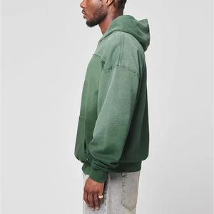 Sudadera con capucha oversize de hombro caído y bajo sin rematar, estilo urbano y a la moda, personalizable, con efecto descolorido por el sol y lavado ácido, sudaderas lisas, MOQ bajo, ropa urbana - Product Image 6