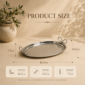Elite Stainless Steel Oval Serving <b>Tray</b> Set <b>Mirror</b> Finish Artistic Loop Handles Premium Display Platters for Elegant Dining - Product Image 3